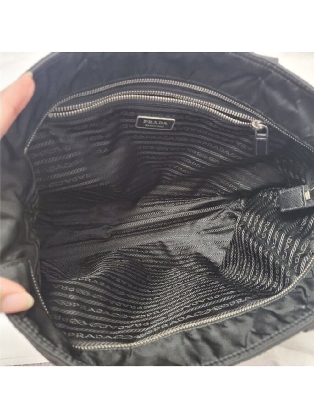 Authentic Prada Tessuto Nylon Tote Bag | Black Triangle Logo | Lampo Zipper - Picture 11 of 15